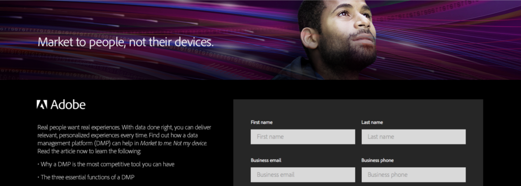 Adobe landing page DMP